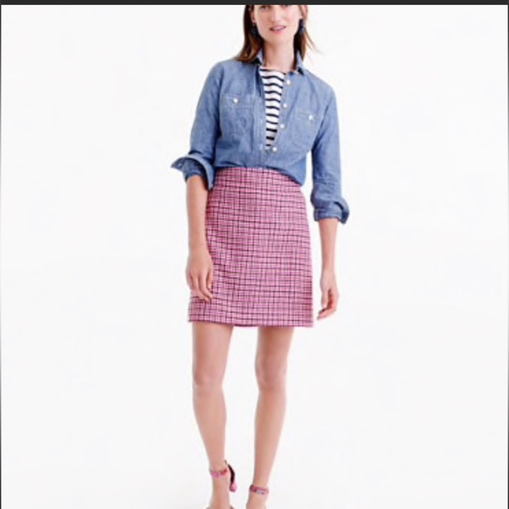 J Crew Mini Skirt in Pink Houndstooth